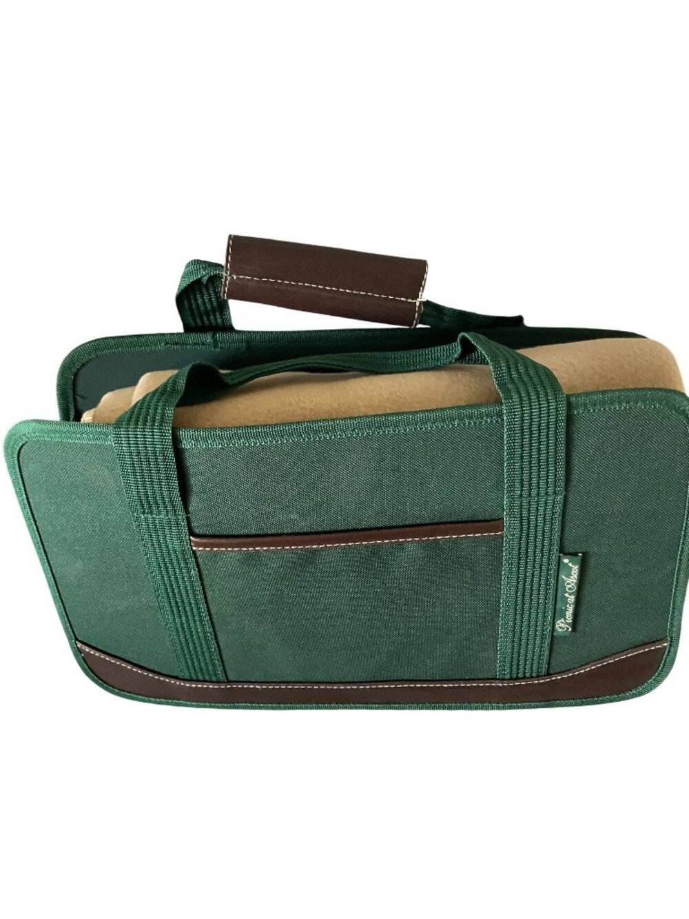 Picnic At Ascot Green Foldable Blanket Carrier With Faux Leather Trim & Pockets